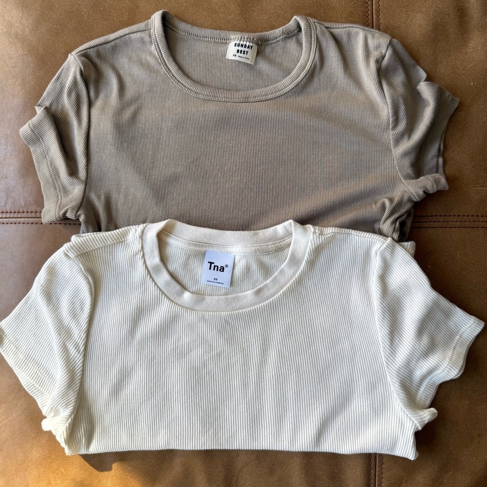 Tna Cropped Ribbed T-Shirt bundle - Cream and Tan